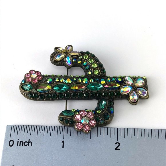 Rhinestone Cactus with Flowers Brooch Pin - Picture 3 of 3